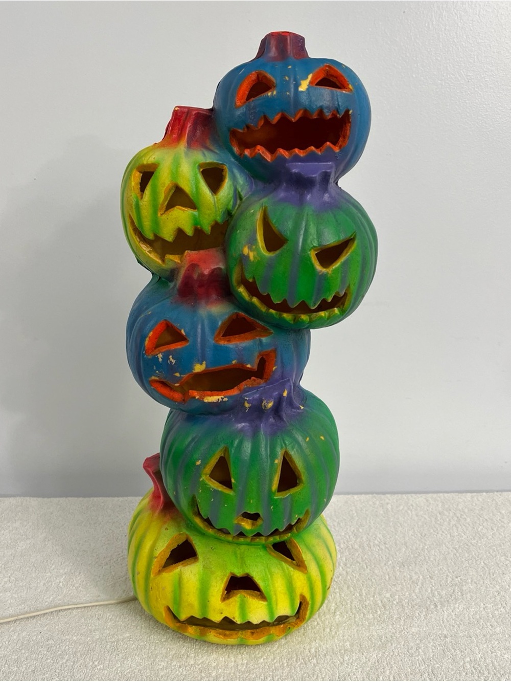 Vintage Trendmasters Foam Mold Pumpkins Jack-O-Lantern Neon Stacked 18” Light Up